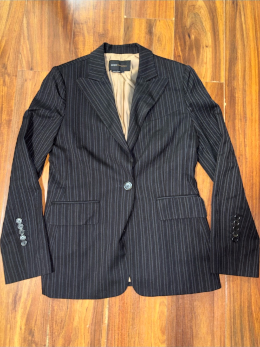 BCBGMaxAzria Black Pinstripe Single-Button Blazer